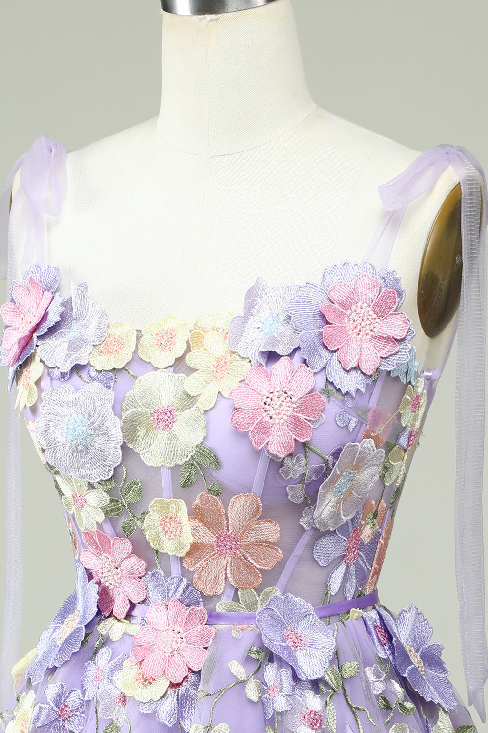 Lavender Bow Tie Shoulder A-line Flowers Homecoming Dress