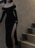 Fancy Black Maxi Dress Mermaid Off Shoulder Gala Dresses Elegant