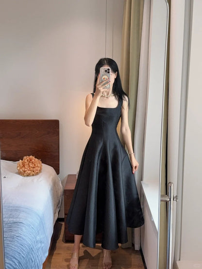 Simple And Elegant Pink A-line Square Neck Halter Satin Prom Dress Evening Dress P4167