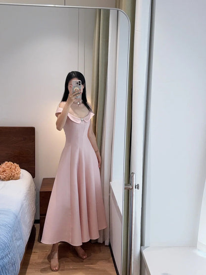 Sweet And Elegant Pink A-line Off-shoulder Satin Prom Dress Evening Dress P4169