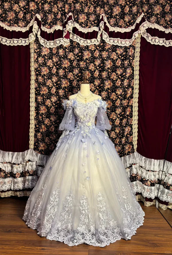 Vintage Ombre Off-the-shoulder Applique Beaded Sweet 16 Quinceanera A-Line Evening Dress Ball Gown TP4277