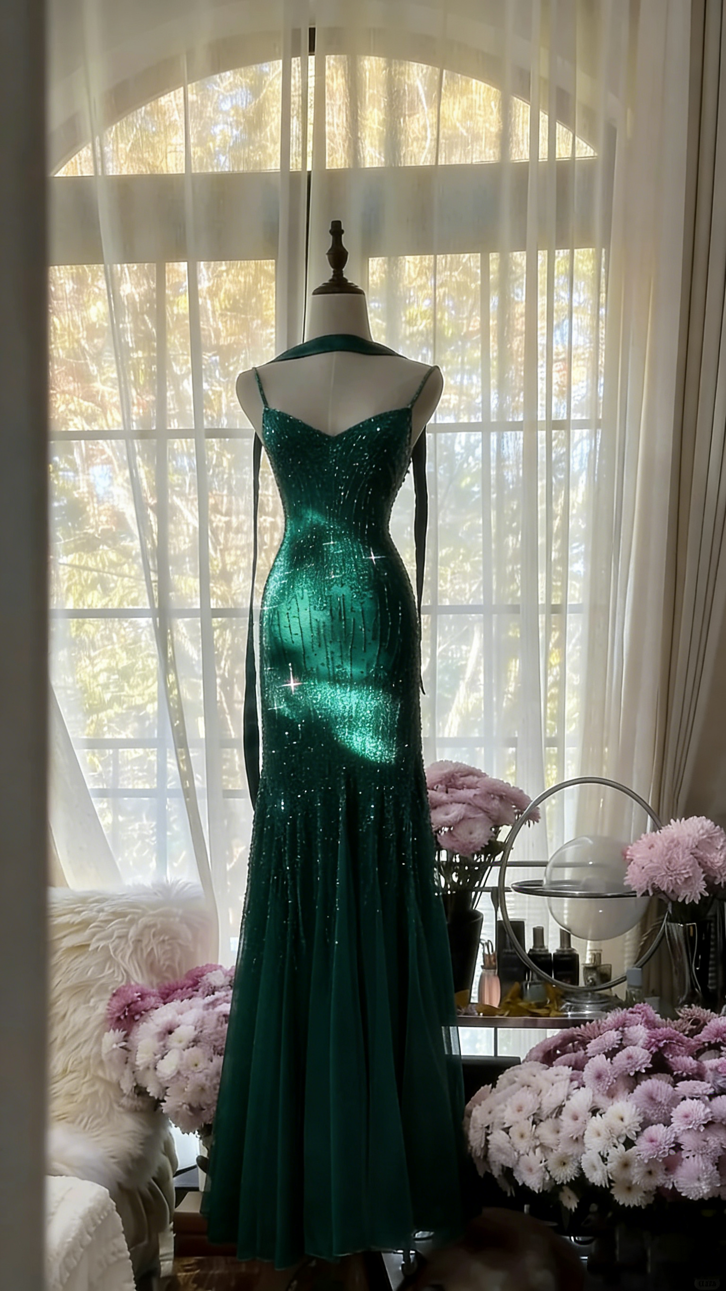 Charming Purple Chiffon Beaded Mermaid Long Prom Dress P3343