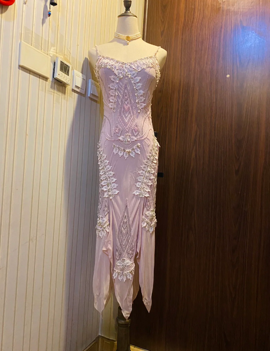 Retro Light Purple Irregular Strap Chiffon Prom Dress Evening Dress P4176