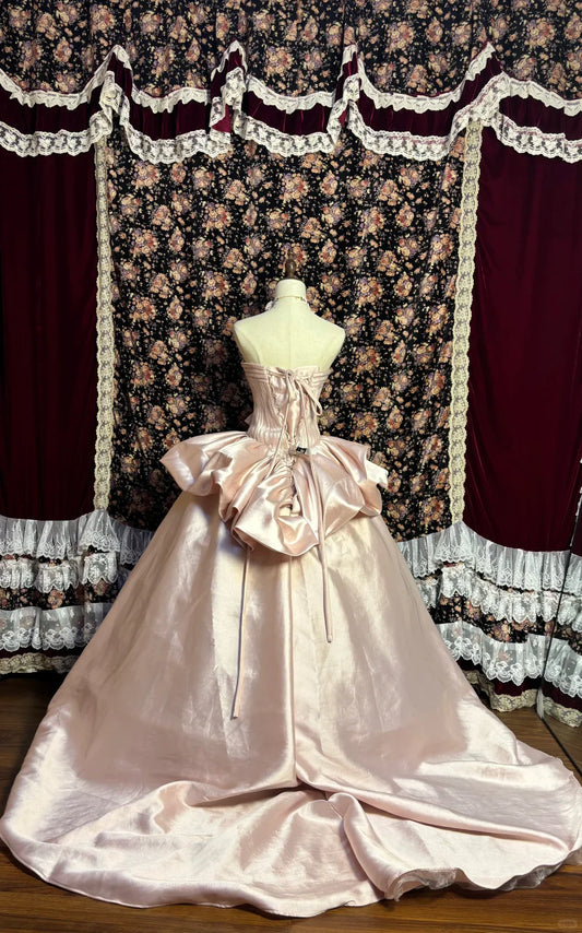 Vintage Light Pink Sweetheart Satin Sweet 16 Quinceanera A-Line Princess Evening Dress Ball Gown TP4276