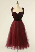 Wine Red Sweetheart Tie-Strap A-Line Short Prom Dress