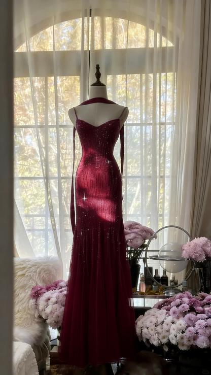 Charming Purple Chiffon Beaded Mermaid Long Prom Dress P3343