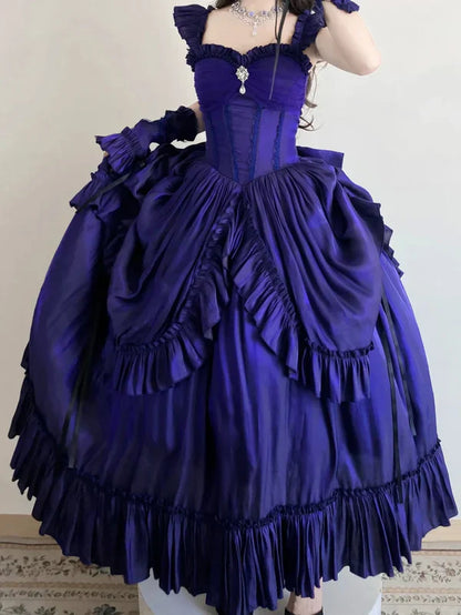 Light Blue/Purple/Dark Blue Mysterious Vintage Fashion Elegant Long Satin Floor Length Ball Gown Evening Dress Party Dress gh4250
