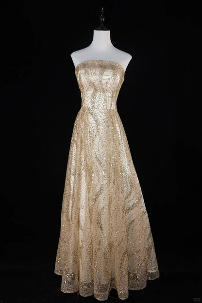 Glitter Gold Bling Bling Long Beaded Ball Gown Evening Gown Graduation Gown Adult Gown gh4540
