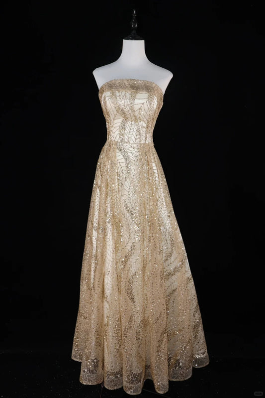 Glitter Gold Bling Bling Long Beaded Ball Gown Evening Gown Graduation Gown Adult Gown gh4540