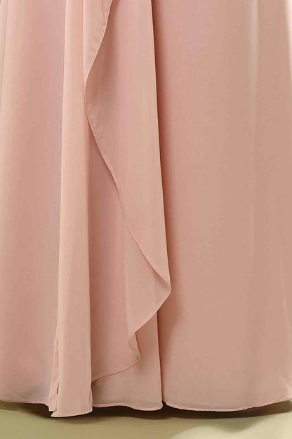 Blushing Pink A-line One Shoulder Pleated Chiffon Ruffle Long Bridesmaid Dress