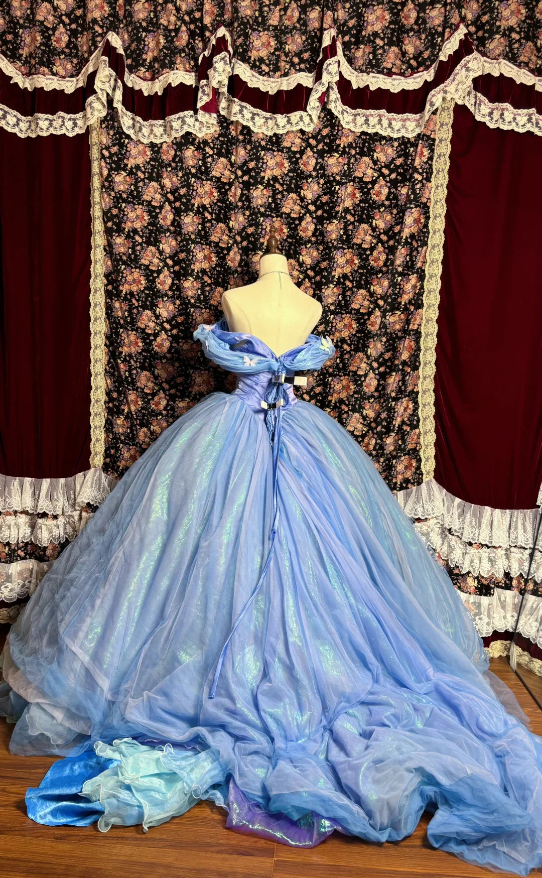 Vintage Blue Off-the-shoulder Chiffon Sweet 16 Quinceanera A-Line Princess Evening Dress Ball Gown TP4275