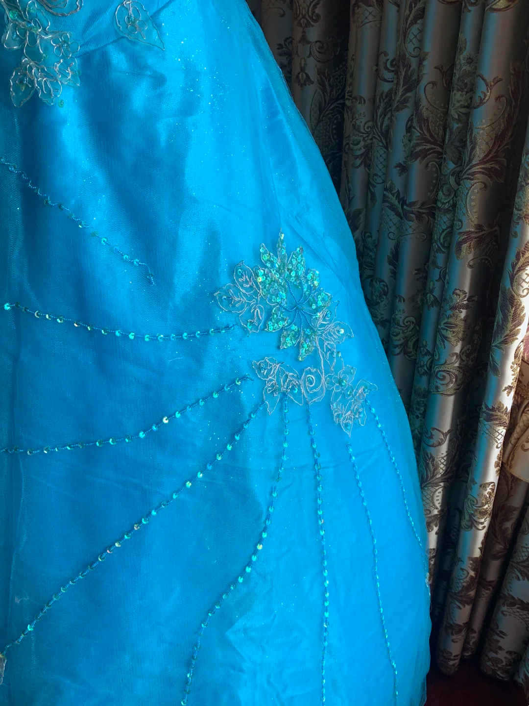 Blue One-Shoulder Waist-Cinched Vintage Voluminous Skirt Prom Dress, Princess Ball Gown gh7279