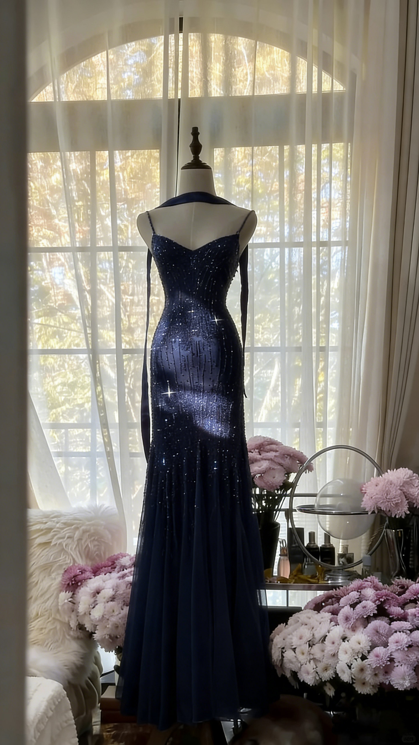 Charming Purple Chiffon Beaded Mermaid Long Prom Dress P3343