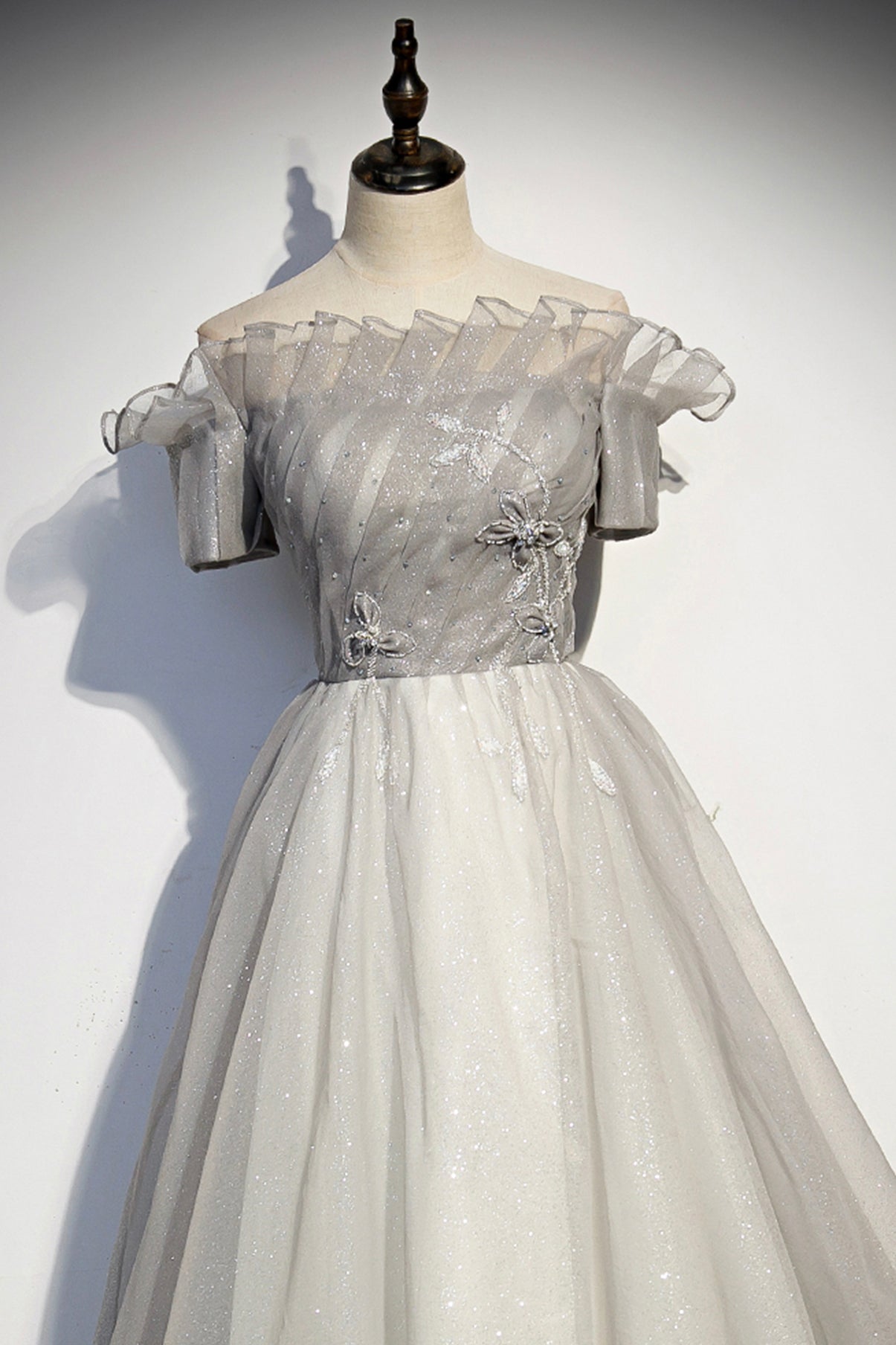Silver tulle long ball gown dress formal dress  8598