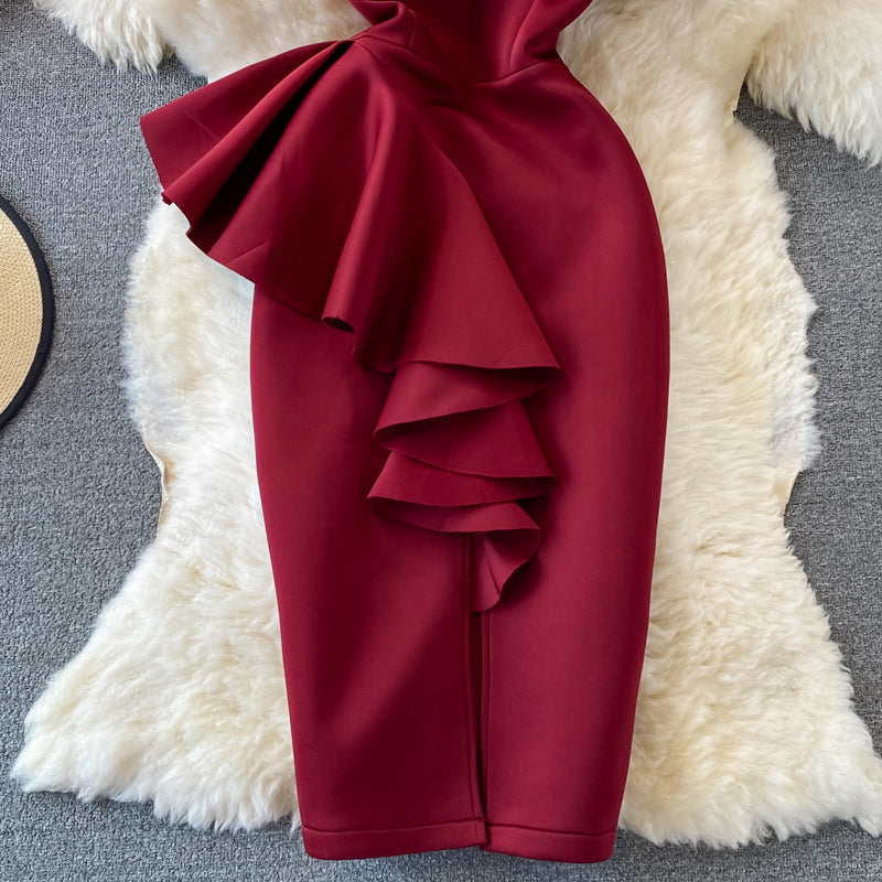 Stylish One Shoulder Satin Short Dress Party Dress  10918