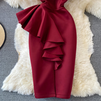 Stylish One Shoulder Satin Short Dress Party Dress  10918