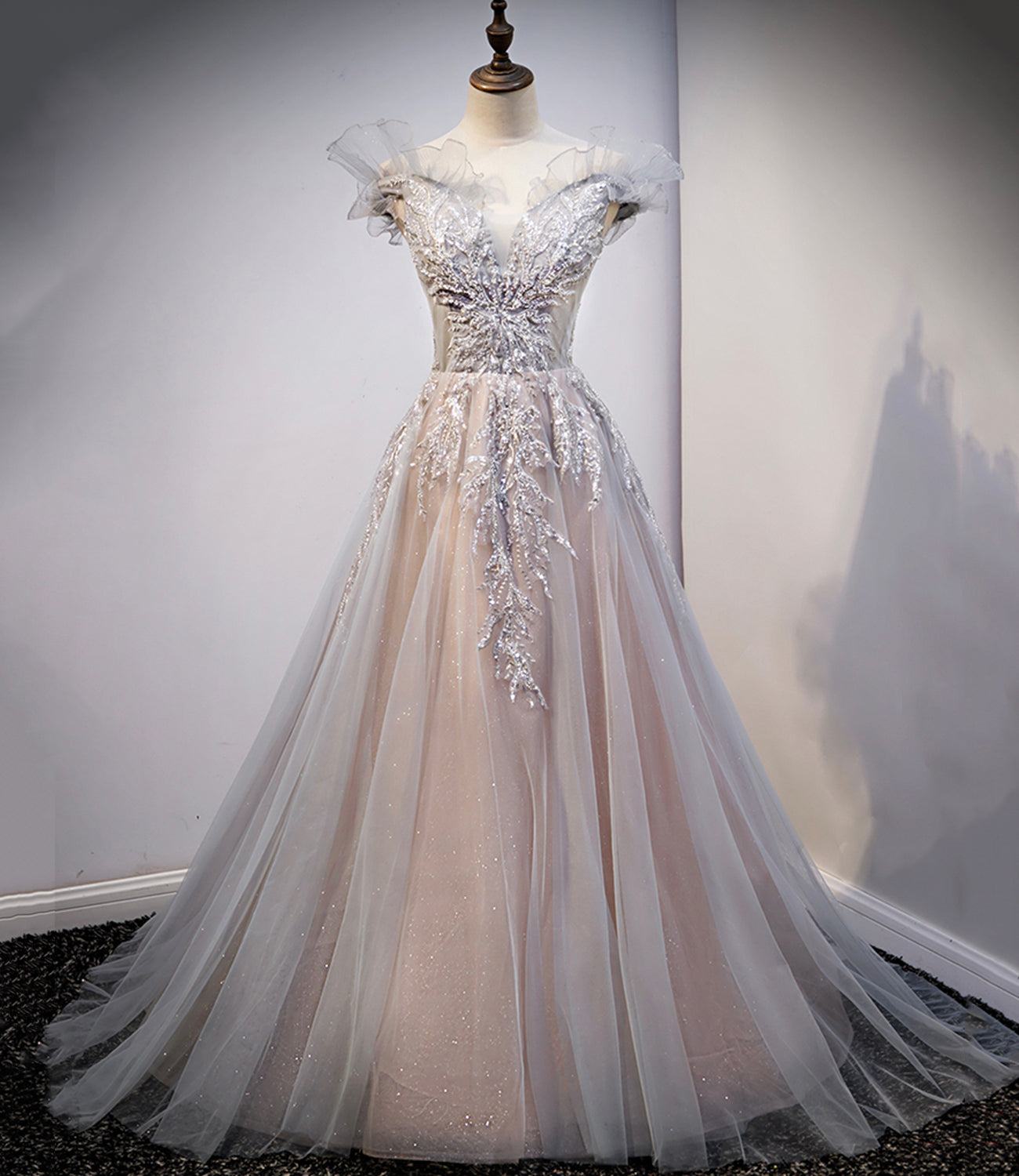 Cute lace long A line prom dress evening dress  8726