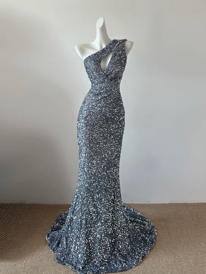Silver Shiny Fashion Sequin Long Prom Dress Evening Gown Party Dress gh4837