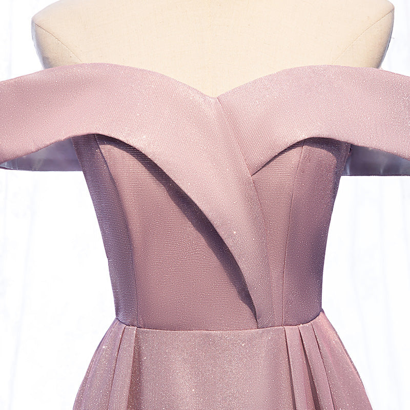 Shiny satin long prom dress pink evening dress  8623