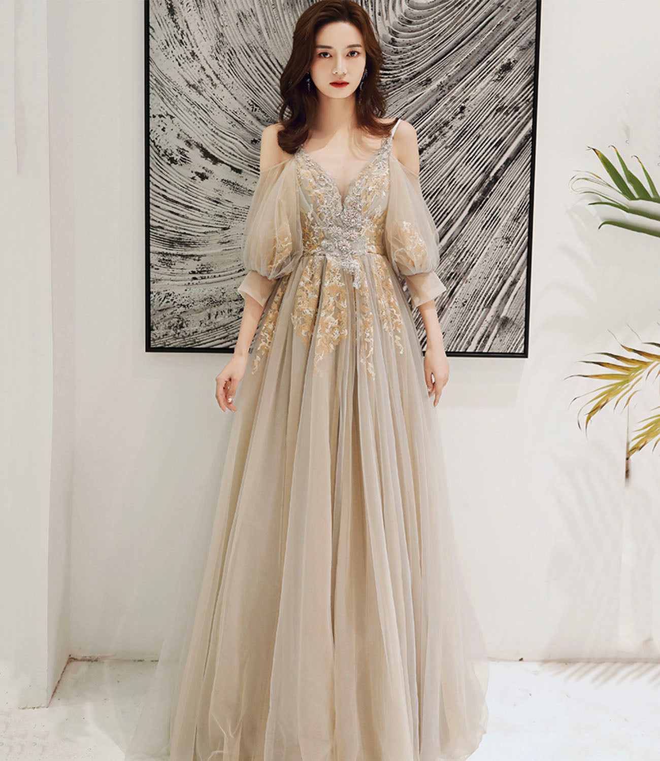 Elegant tulle lace long prom dress evening dress  10172