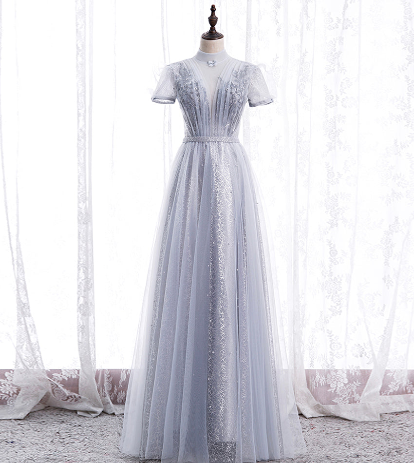 A line tulle sequins long prom dress evening dress  8439