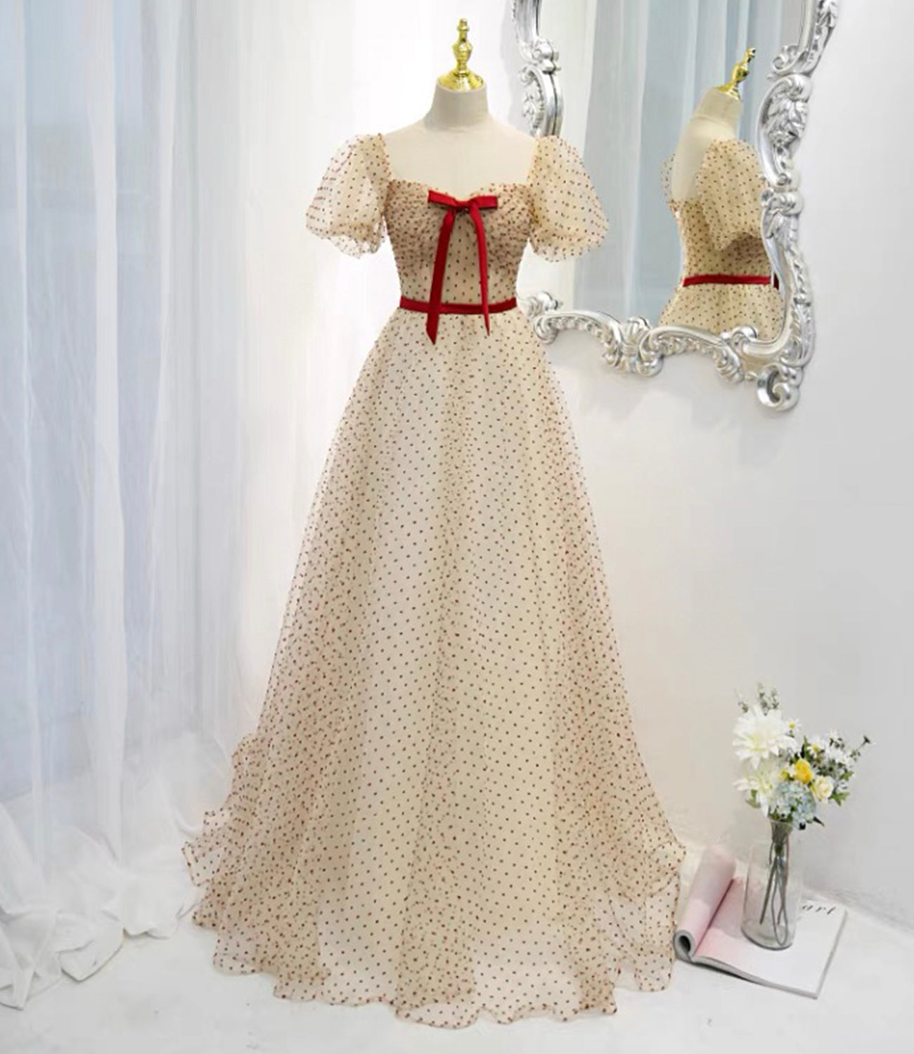 Cute tulle long A line prom dress evening dress  8811
