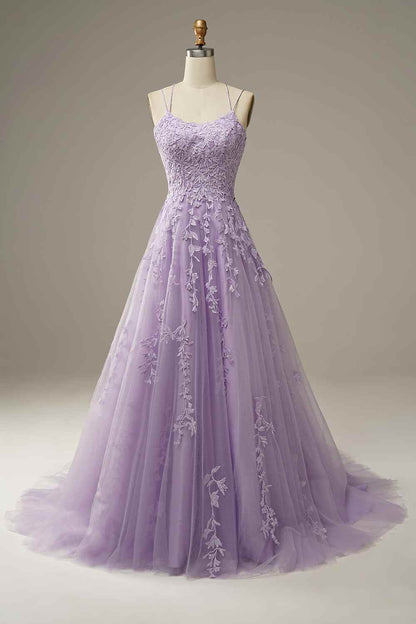 Bateau Sleeveless A-Line Lace Appliques Prom Party Dress