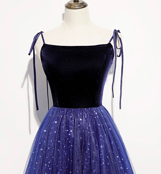 Blue tulle sequins long prom dress evening dress  8463