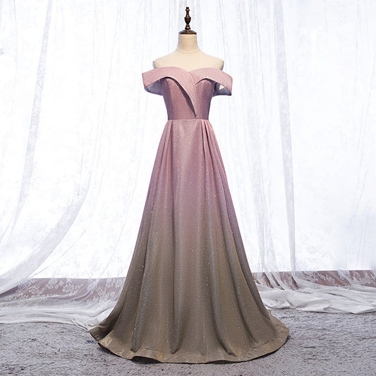 Shiny satin long prom dress pink evening dress  8623