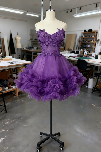girlhomeshops-Blue Delicate Beaded Short Tulle Dress, Homecomming Birthday Dress gh6163