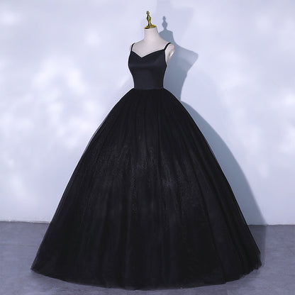 Black v neck tulle long ball gown dress formal dress  10065