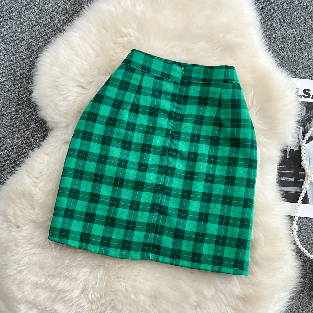 Age reducing college style leisure plaid skirt A-line skirt Hip Wrap Skirt  11269