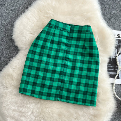 Age reducing college style leisure plaid skirt A-line skirt Hip Wrap Skirt  11269