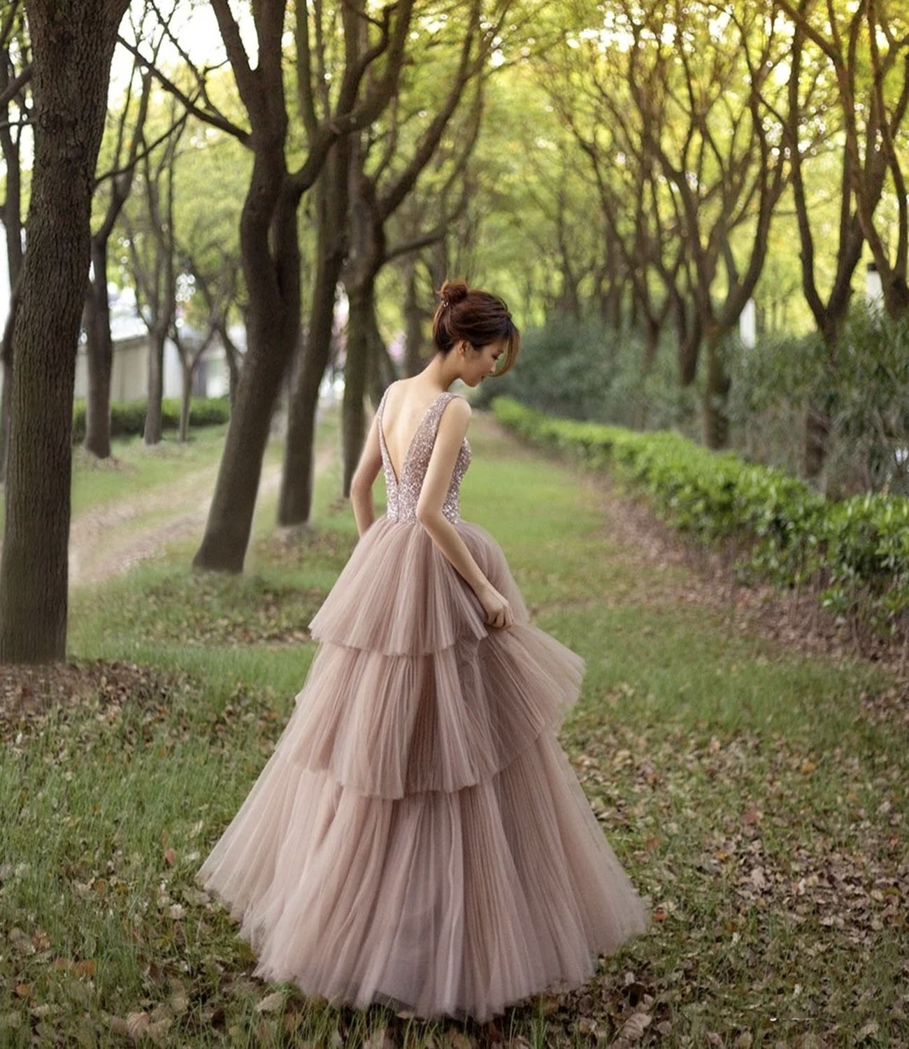 Stylish tulle beads long prom dress A line evening dress  10326