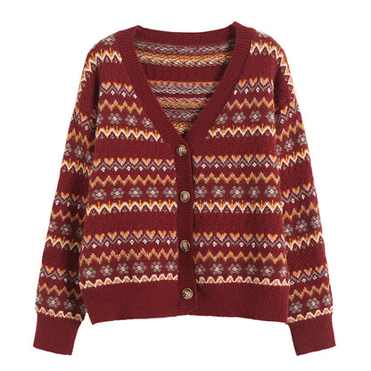 Mori jacquard striped sweater sweet aging cardigan jacket  7729