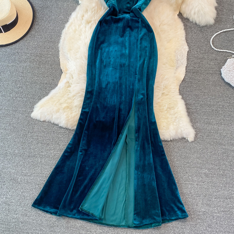 Sexy V Neck Velvet Long Dress Fashion Dress  10782