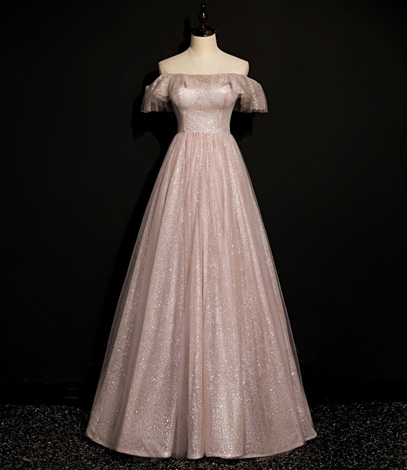 Shiny tulle sequins long A line prom dress evening dress  8700