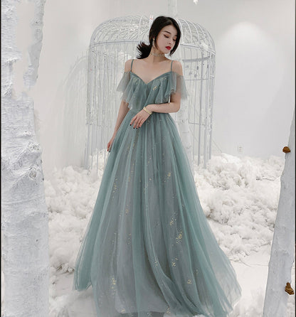 Cute tulle long A ine prom dress evening gown  10137