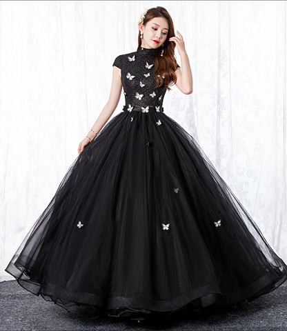 Black tulle long A line ball gown dress formal dress  8650