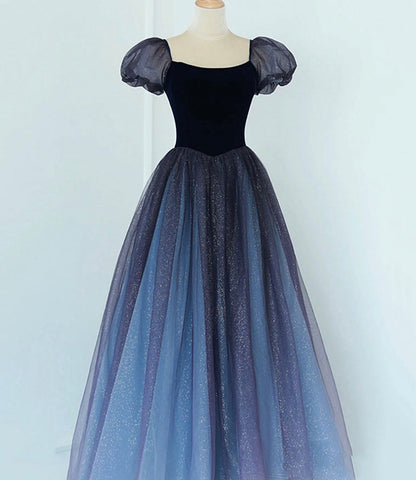 Cute tulle long prom dress A line evening gown  10164