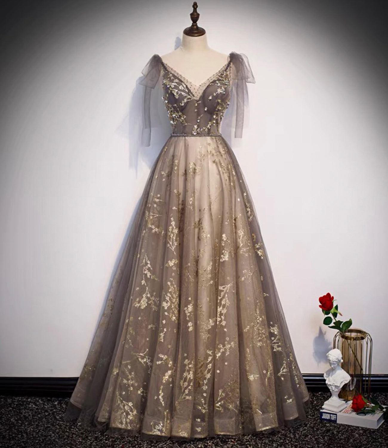 Elegant tulle sequins long prom dress evening gown  10230