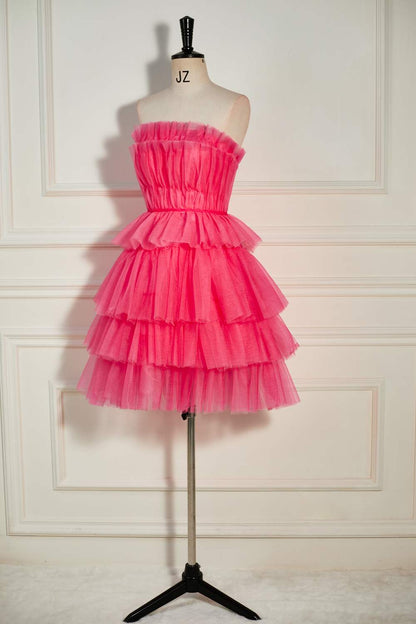 Watermelon Strapless Multi-Layers A-line Tulle Homecoming Dress