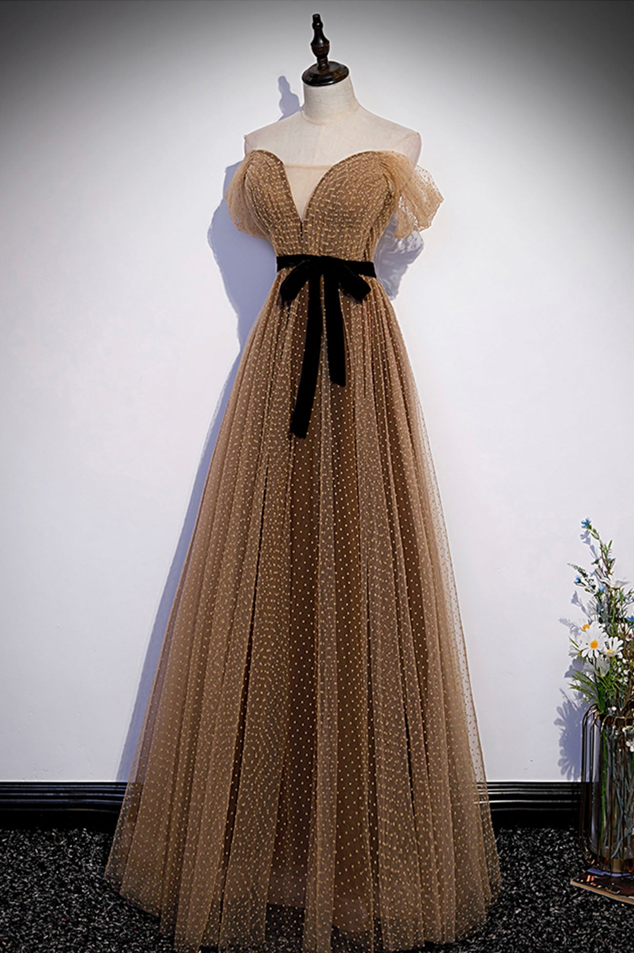 Cute tulle long prom dress A line evening dress  10182