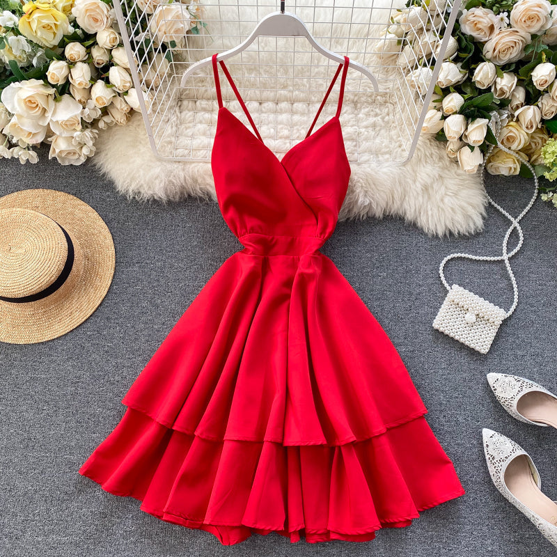 Cute V Neck Short Dress A Line Fashion Dresses  10876