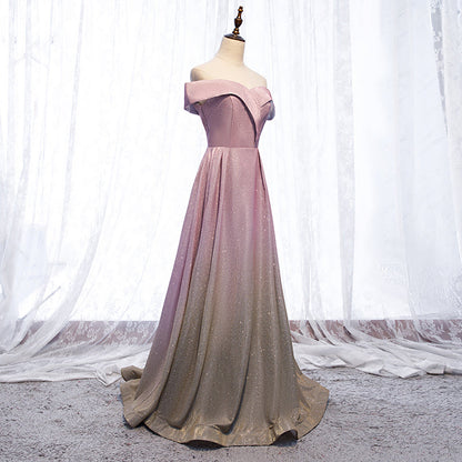Shiny satin long prom dress pink evening dress  8623