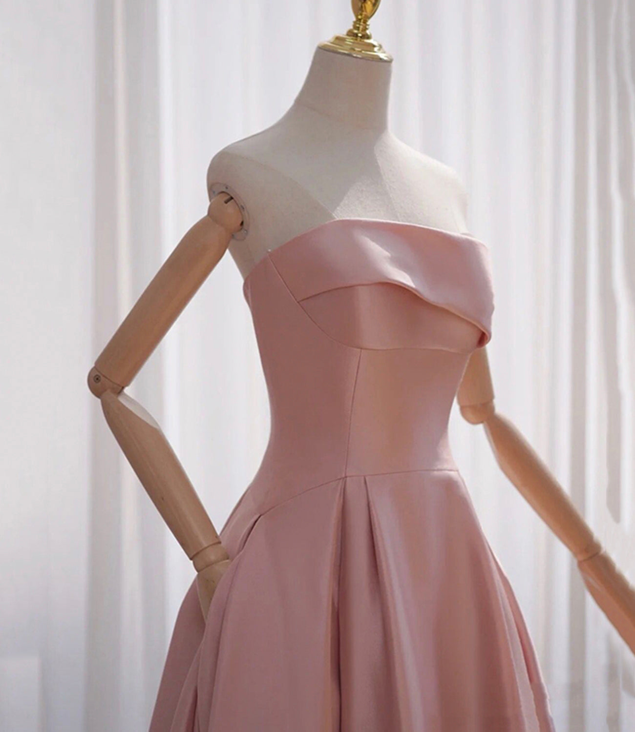Pink satin short A line prom dress evening dress  8817