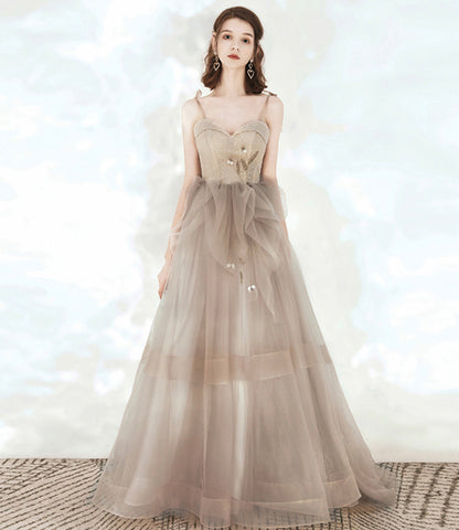 Cute tulle sequins long prom dress A line evening dress  10546