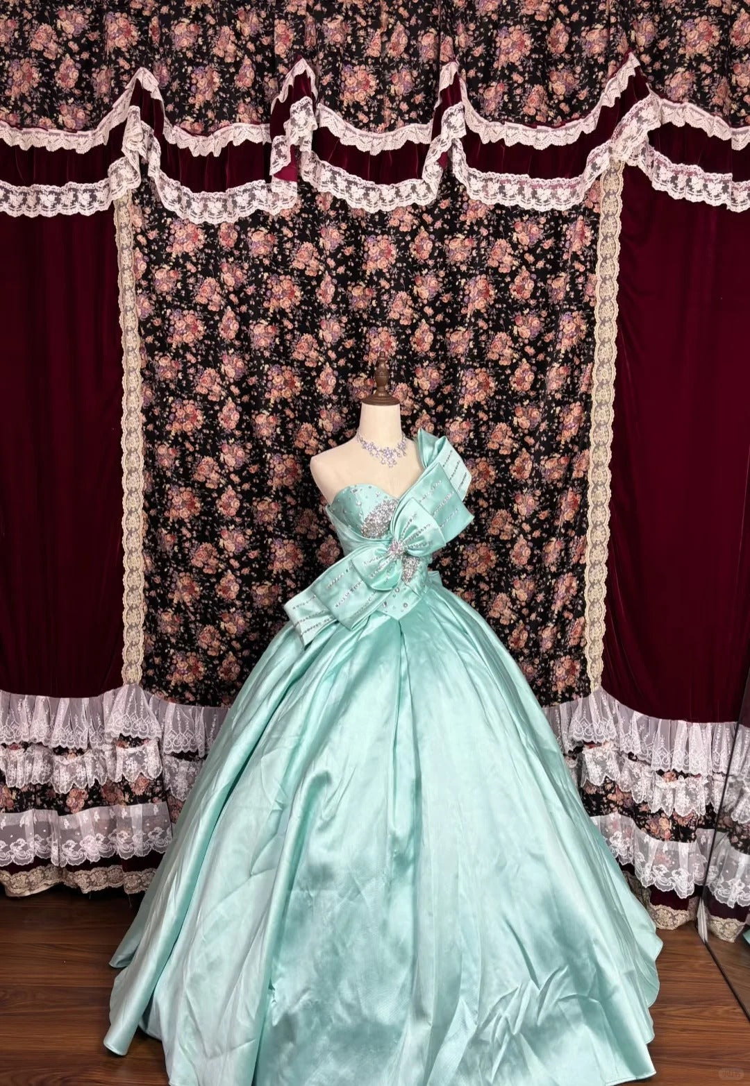 Blue rhinestone long satin ball gown evening gown graduation gown adult ceremony gown gh4766