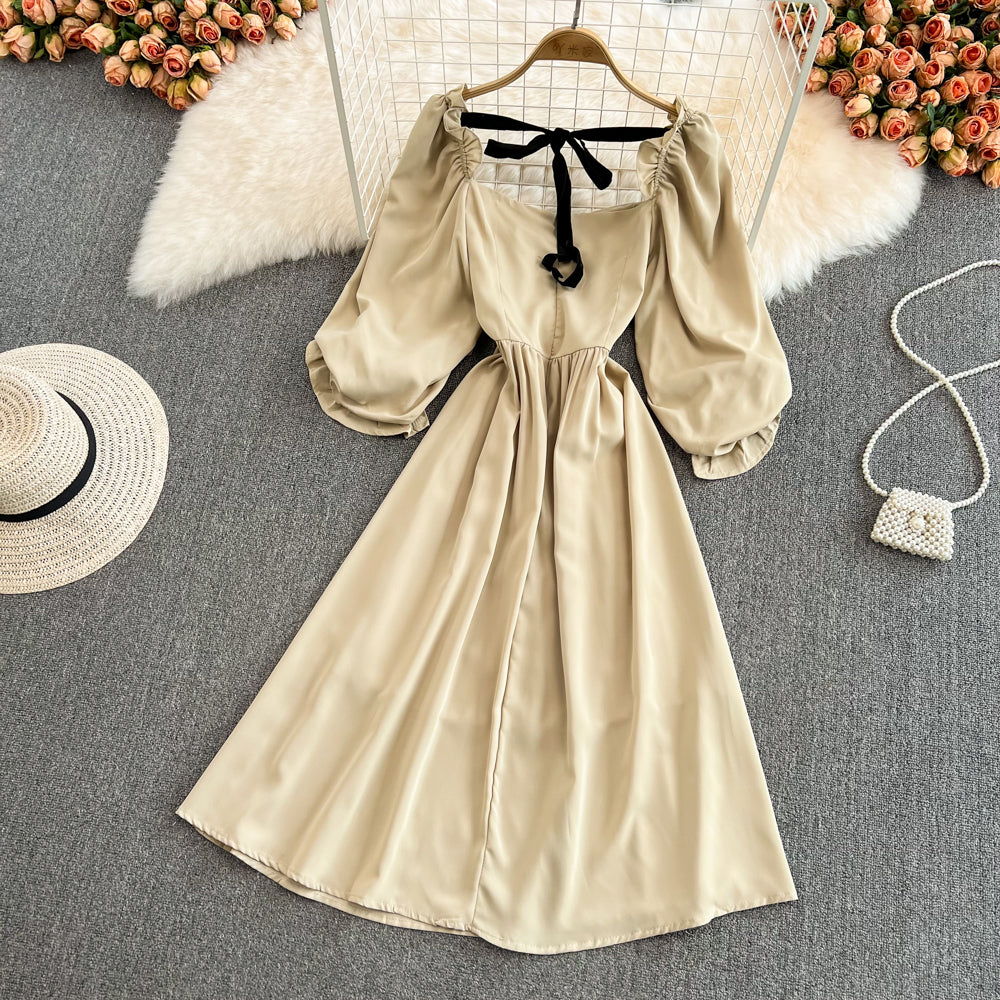 Cute Bow Puff Sleeve Dress  10724