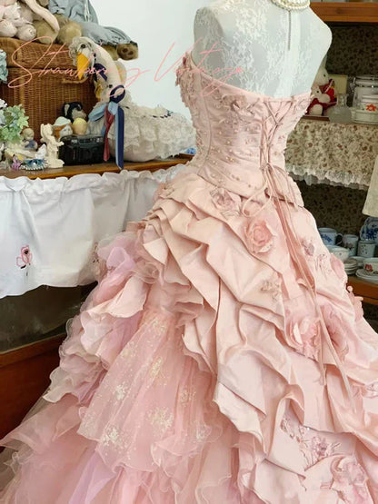 girlhomeshops--16th Birthday Dress Pink Floral Teen Dress Long Tulle Prom Dress Bar Mitzvah Dress gh5636